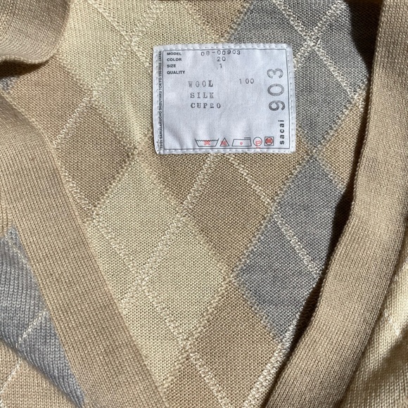 Authentic Sacai argyle ruffled cardigan cream grey - Picture 2 of 7